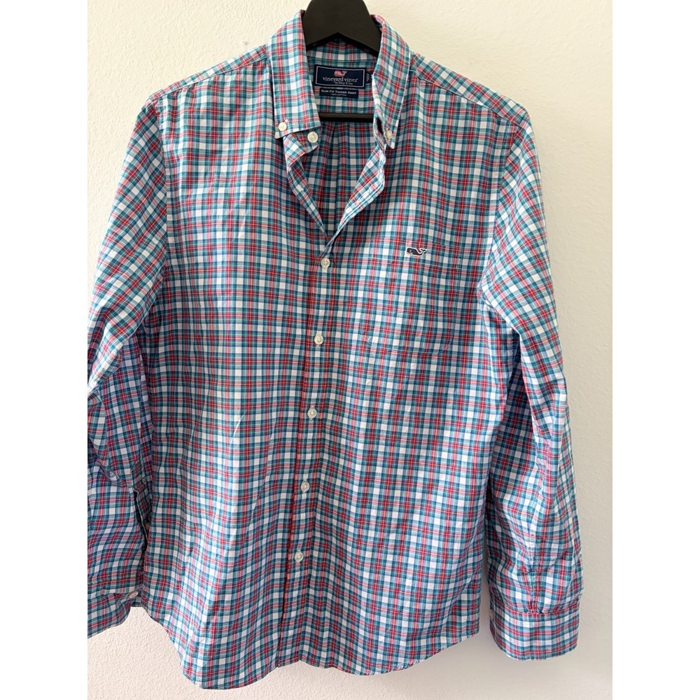Vineyard Vines Slim Fit Tucker Shirt Men's Small Plaid Long Sleeve Button Down